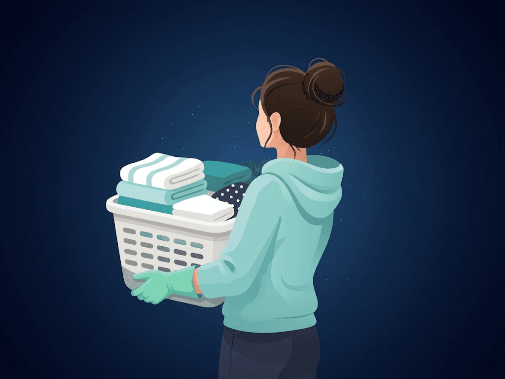 Person carrying a laundry basket for contact-free pickup